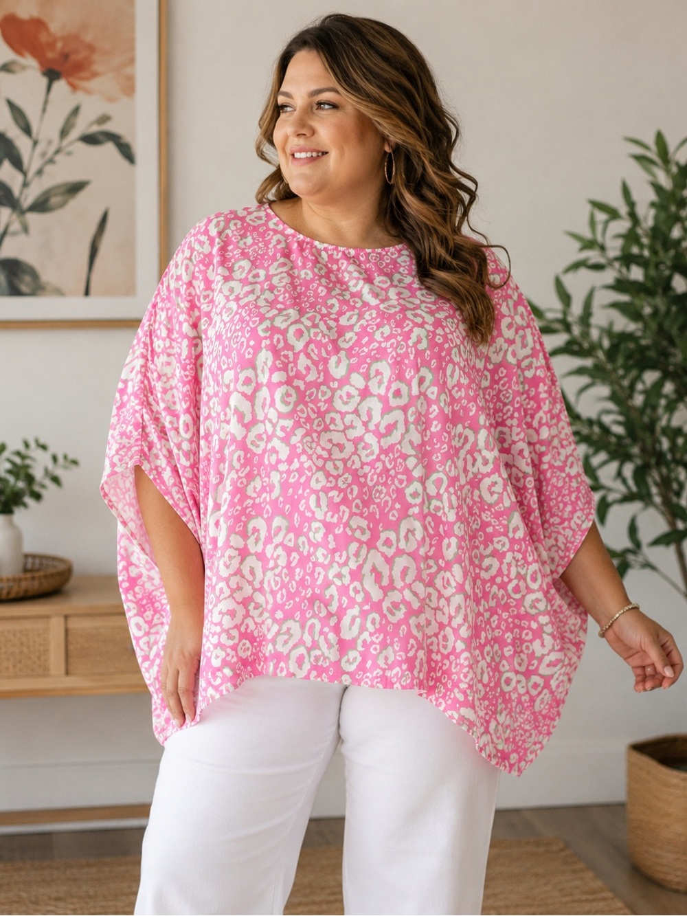 First Love Pink and White Leopard Print Blouse